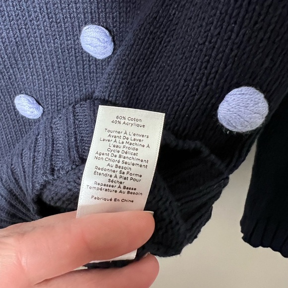Talbots Petite Womens Navy Baubles Pom‎ Pom Polka Dot Cotton Blend Sweater Small - Picture 12 of 12